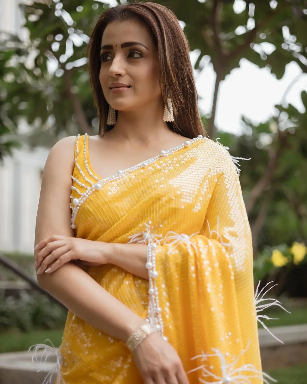 Trisha Krishnan Mesmerizing Looks In Beautiful Yellow Designer Saree
